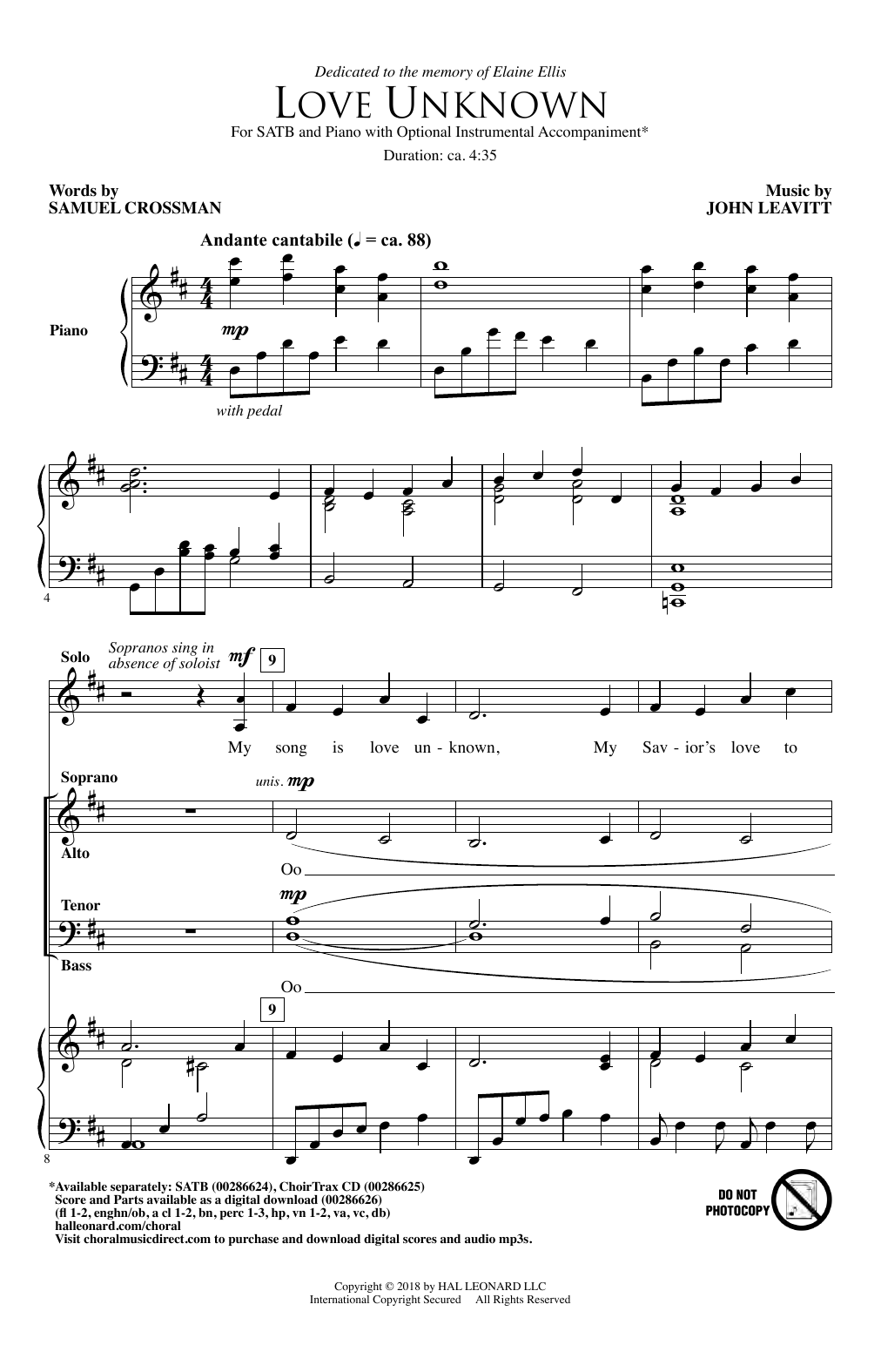 John Leavitt Love Unknown sheet music notes and chords. Download Printable PDF.