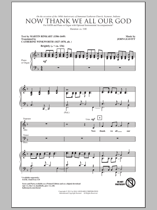 John Leavitt Now Thank We All Our God sheet music notes and chords arranged for SATB Choir
