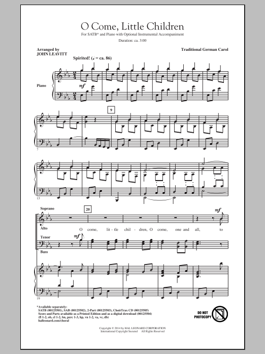 Learn to play John Leavitt O Come, Little Children sheet music for 2-Part Choir in minutes. Price: 3.9900$ John Leavitt O Come, Little Children sheet music notes and chords arranged for 2-Part Choir