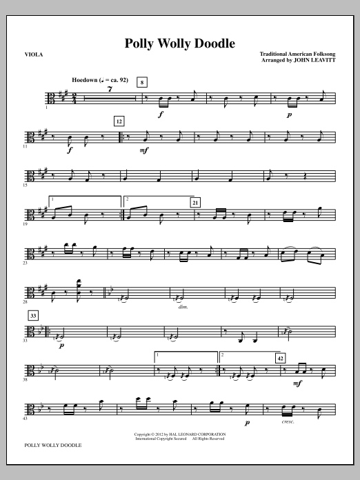 John Leavitt Polly Wolly Doodle - Viola sheet music notes and chords arranged for Choir Instrumental Pak