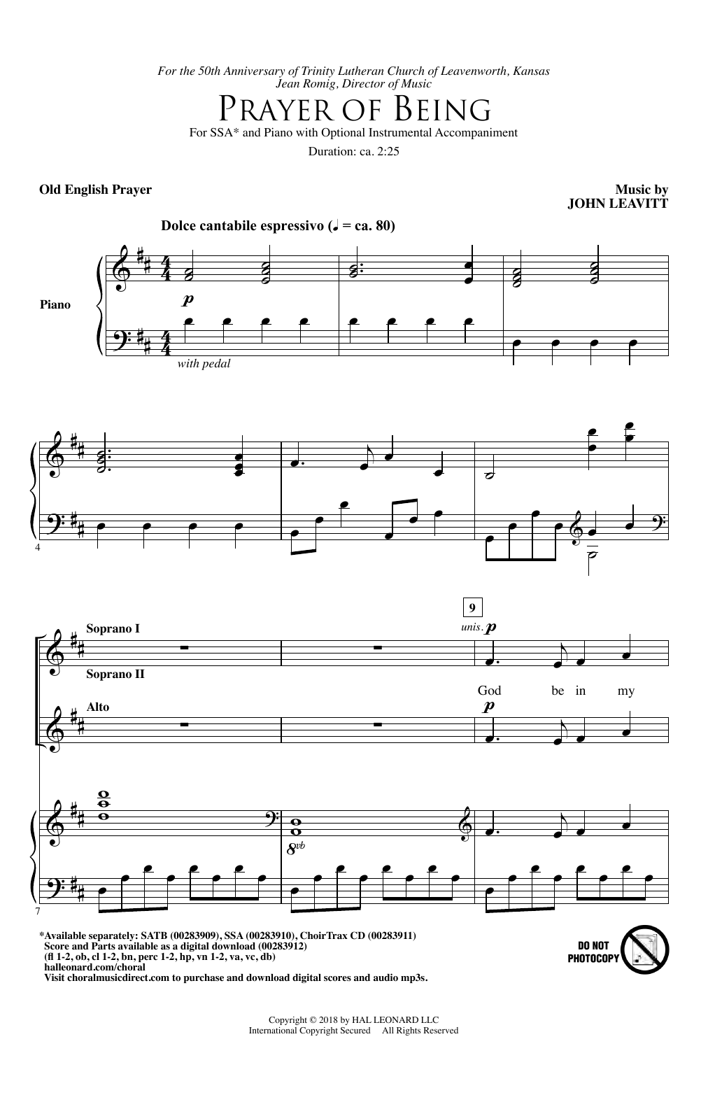 John Leavitt Prayer Of Being sheet music notes and chords. Download Printable PDF.