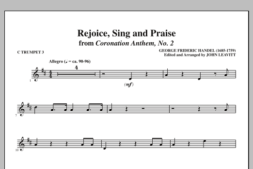 Learn to play John Leavitt Rejoice, Sing And Praise - C Trumpet 3 sheet music for Choir Instrumental Pak in minutes. Price: 8.9900$ John Leavitt Rejoice, Sing And Praise - C Trumpet 3 sheet music notes and chords arranged for Choir Instrumental Pak
