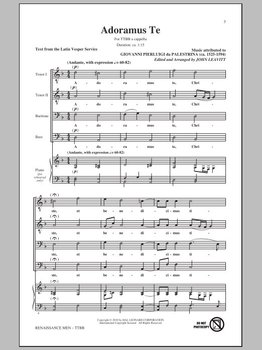 Giovanni Palestrina Renaissance Men (arr. John Leavitt) sheet music notes and chords. Download Printable PDF.