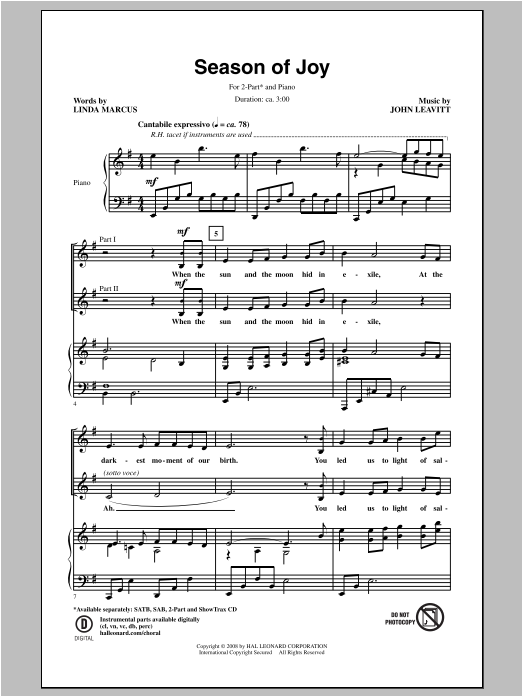 John Leavitt Season Of Joy sheet music notes and chords. Download Printable PDF.