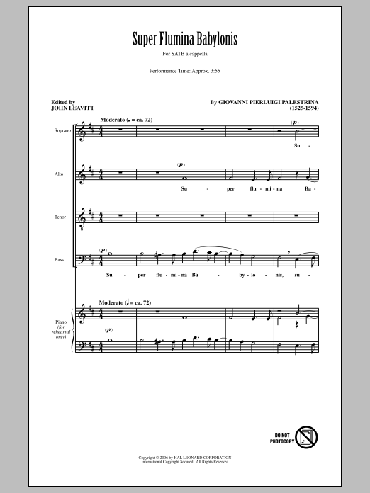 Giovanni Palestrina Super Flumina Babylonis (arr. John Leavitt) sheet music notes and chords. Download Printable PDF.