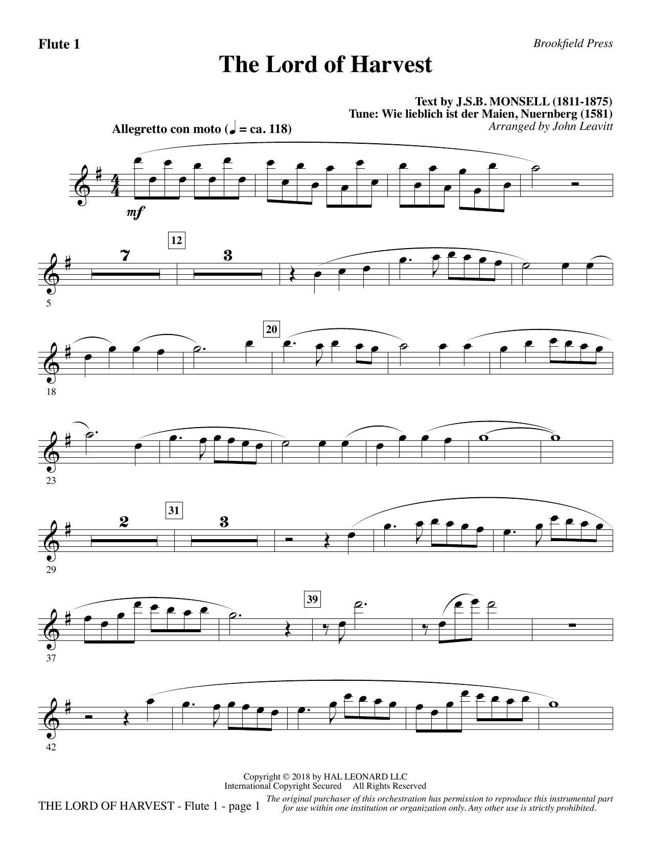 Learn to play John Leavitt The Lord of Harvest - Flute 1 sheet music for Choir Instrumental Pak in minutes. Price: 8.9900$ John Leavitt The Lord of Harvest - Flute 1 sheet music notes and chords arranged for Choir Instrumental Pak