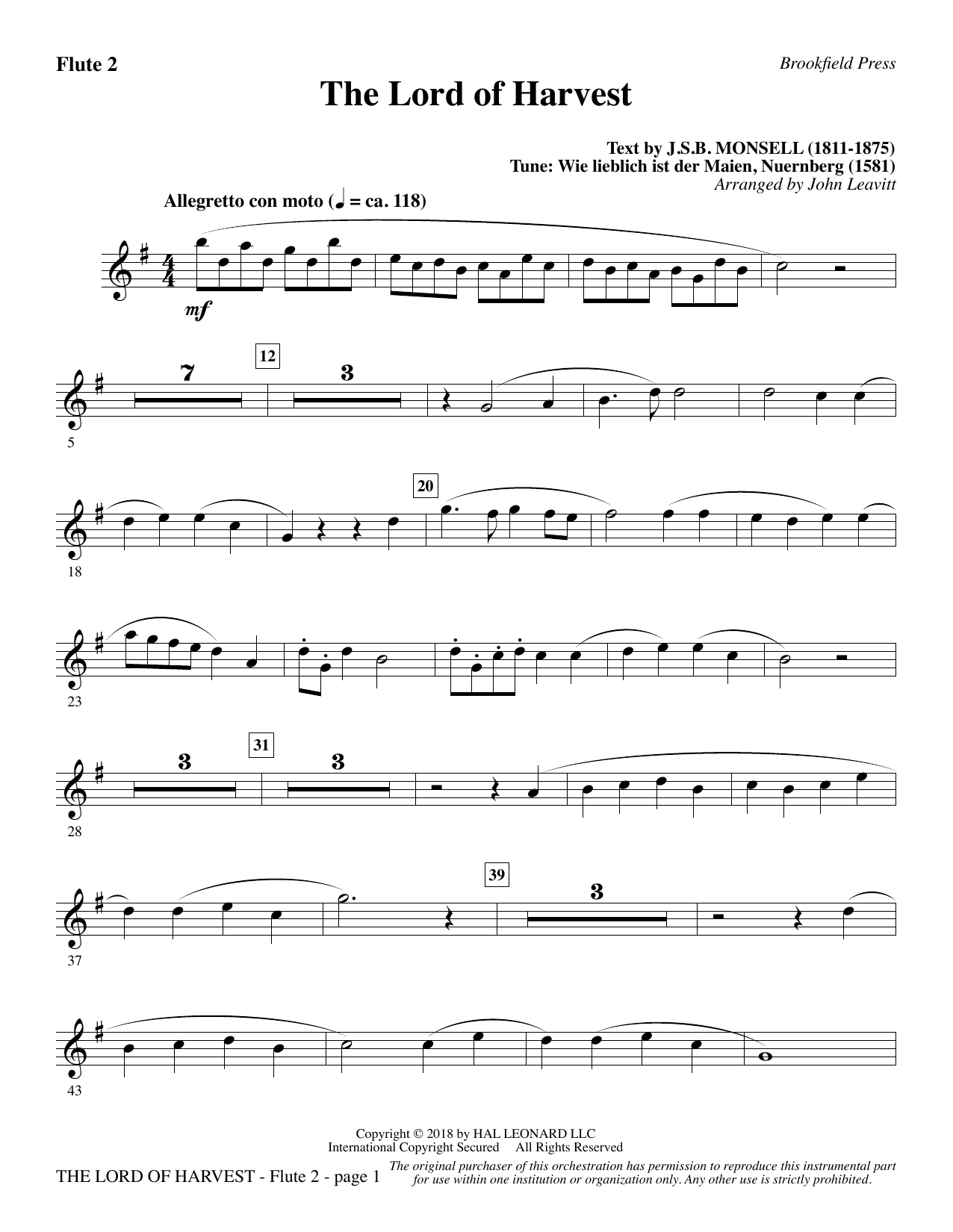 Learn to play John Leavitt The Lord of Harvest - Flute 2 sheet music for Choir Instrumental Pak in minutes. Price: 8.9900$ John Leavitt The Lord of Harvest - Flute 2 sheet music notes and chords arranged for Choir Instrumental Pak