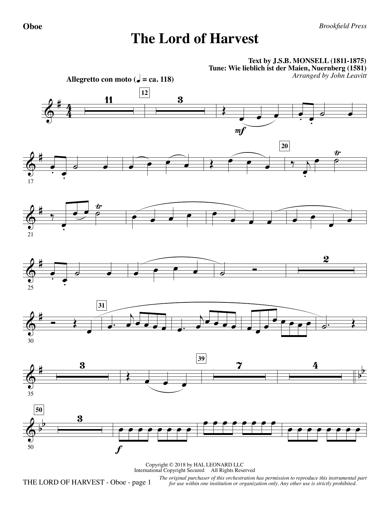 Learn to play John Leavitt The Lord of Harvest - Oboe sheet music for Choir Instrumental Pak in minutes. Price: 8.9900$ John Leavitt The Lord of Harvest - Oboe sheet music notes and chords arranged for Choir Instrumental Pak