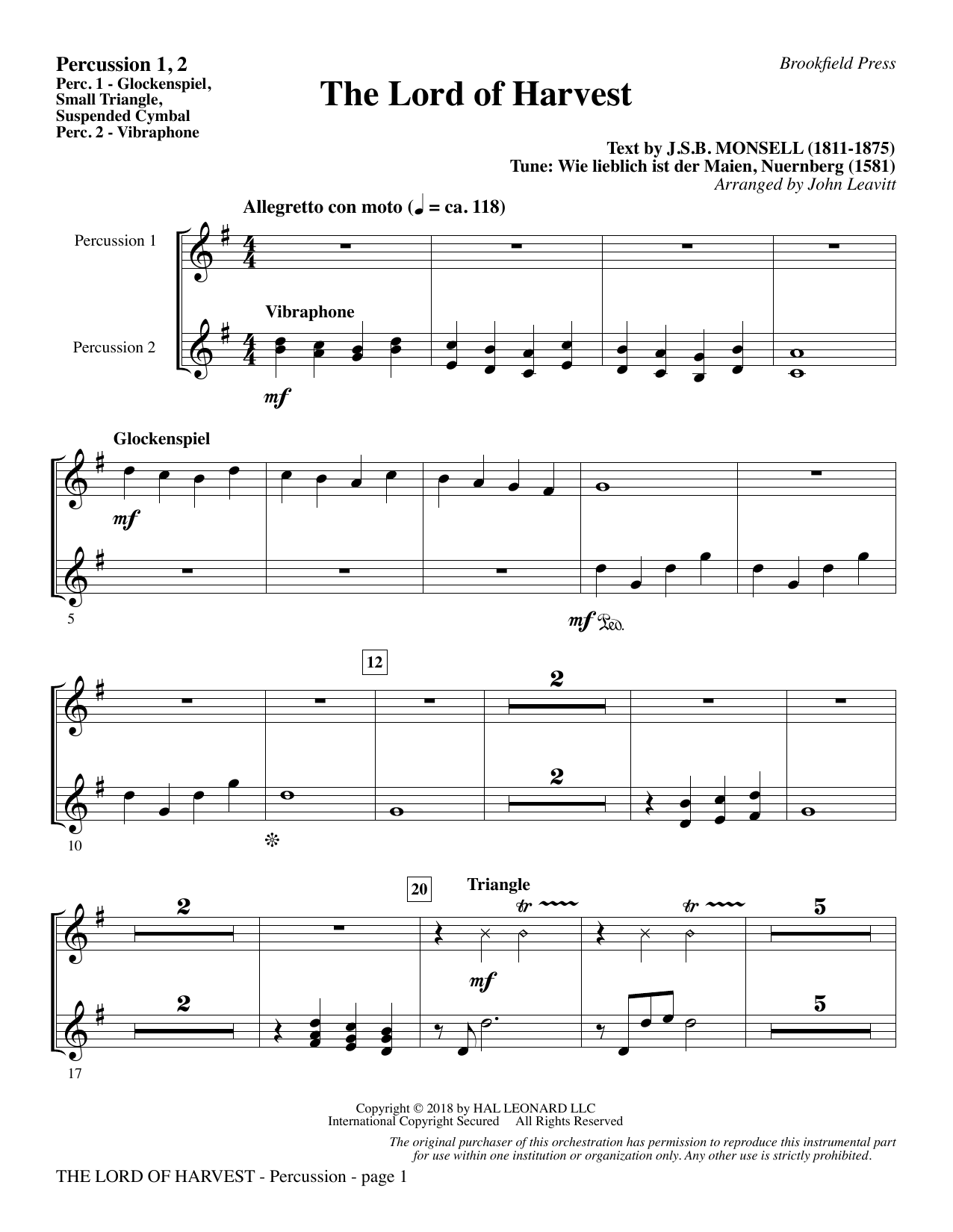 Learn to play John Leavitt The Lord of Harvest - Percussion 1 & 2 sheet music for Choir Instrumental Pak in minutes. Price: 8.9900$ John Leavitt The Lord of Harvest - Percussion 1 & 2 sheet music notes and chords arranged for Choir Instrumental Pak