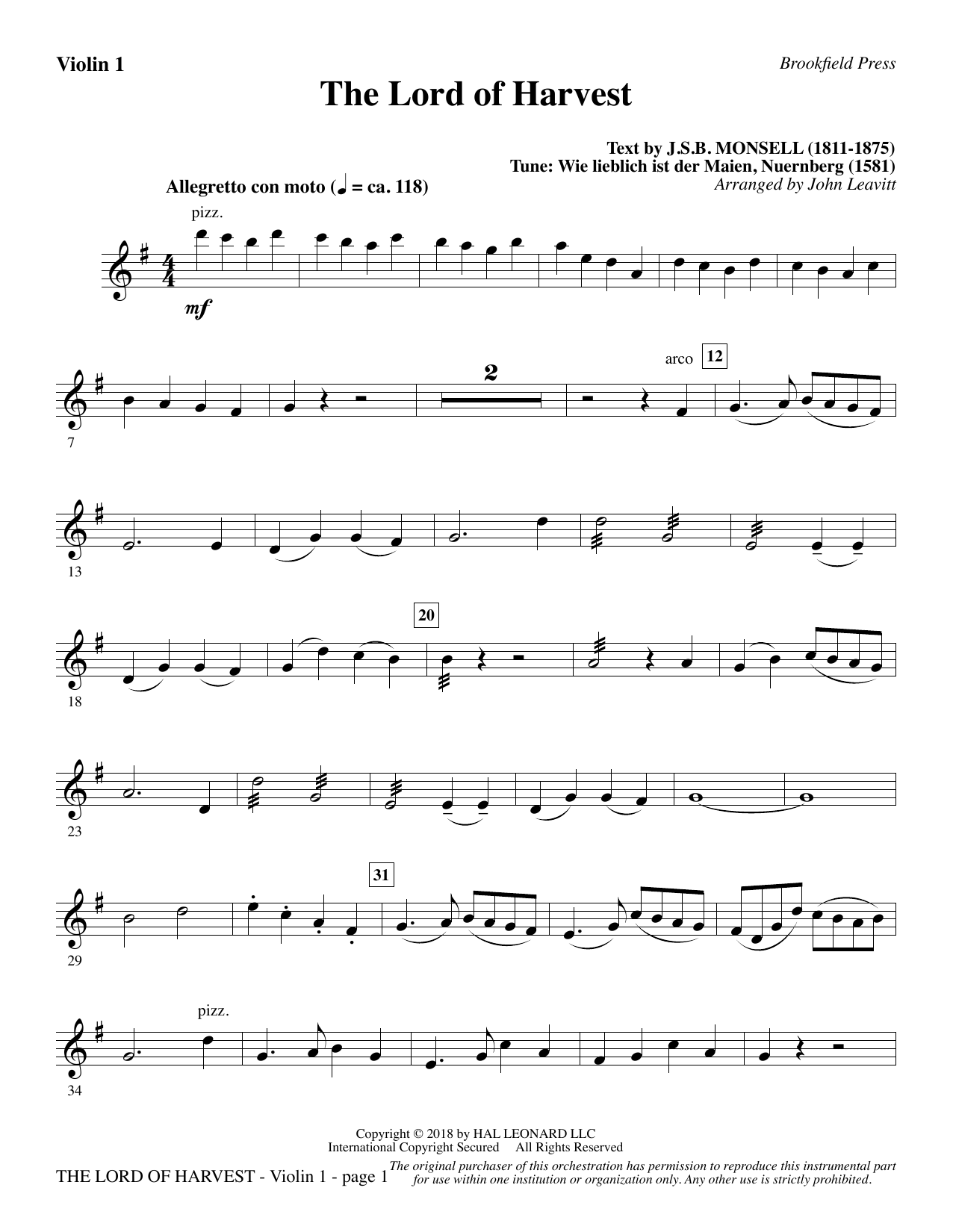 John Leavitt The Lord Of Harvest Violin 1 Sheet Music Pdf Notes Chords Sacred Score Choir Instrumental Pak Download Printable Sku 380976