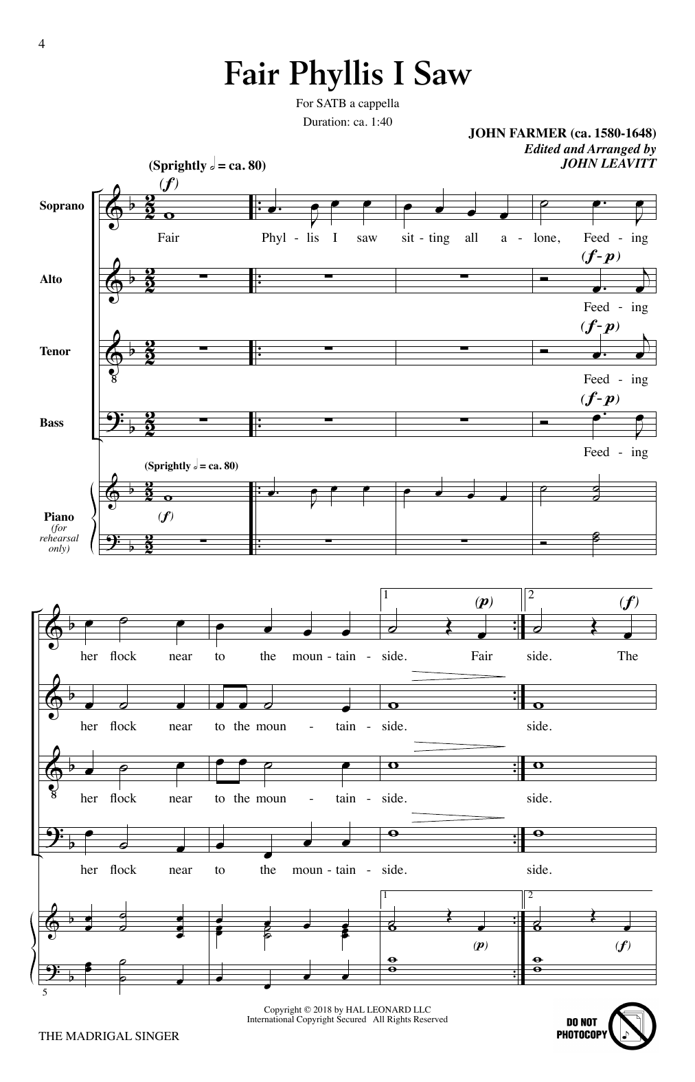 John Leavitt The Madrigal Singer sheet music notes and chords. Download Printable PDF.