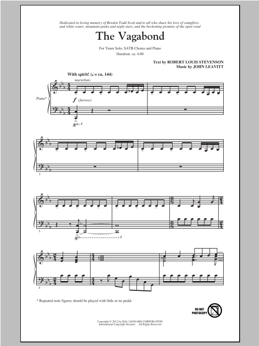 John Leavitt The Vagabond sheet music notes and chords. Download Printable PDF.