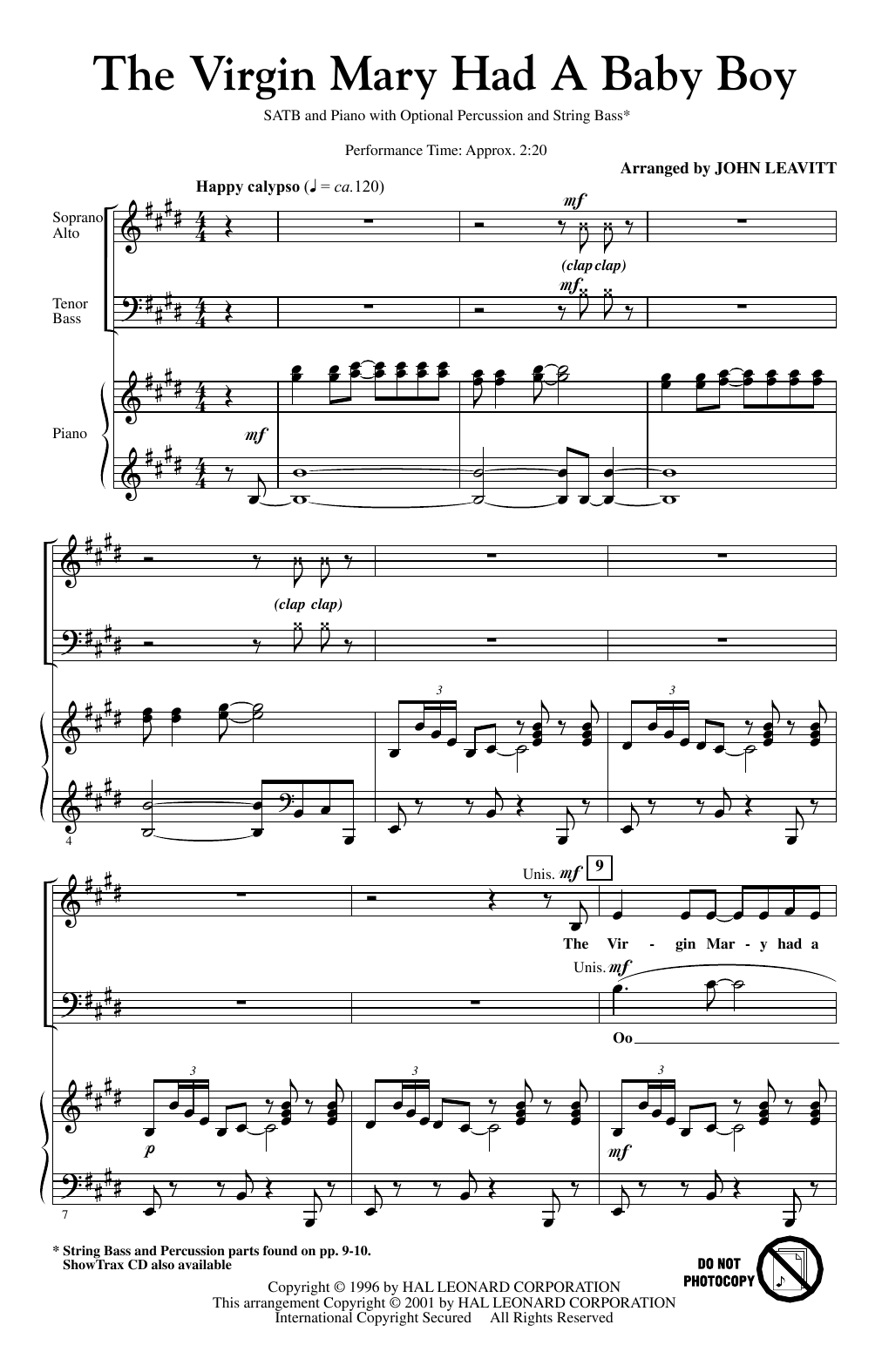 John Leavitt The Virgin Mary Had A Baby Boy Sheet Music Pdf Notes Chords Christmas Score Satb Choir Download Printable Sku 426454