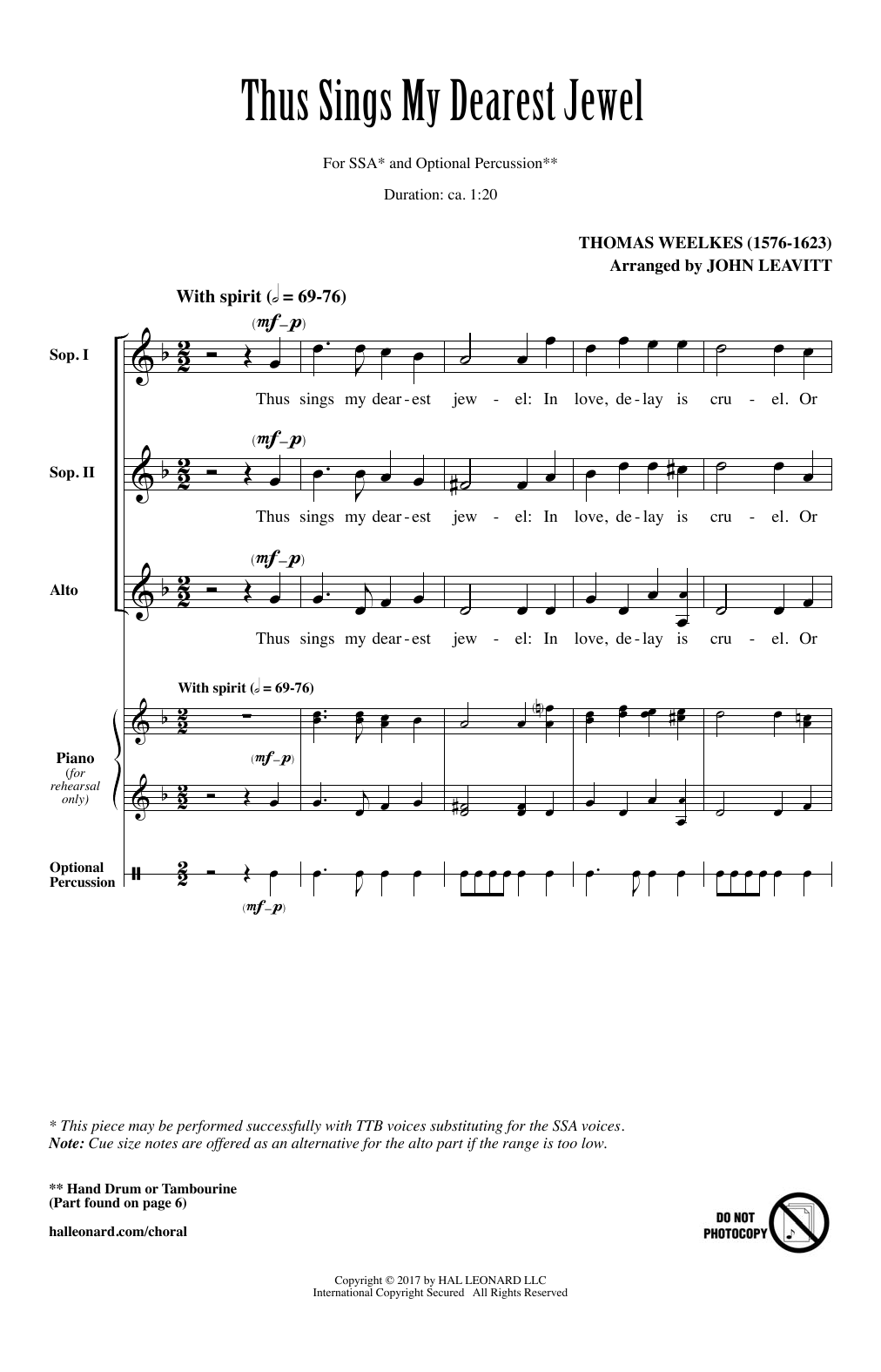 Learn to play John Leavitt Thus Sings My Dearest Jewel sheet music for SSA Choir in minutes. Price: 3.9900$ John Leavitt Thus Sings My Dearest Jewel sheet music notes and chords arranged for SSA Choir