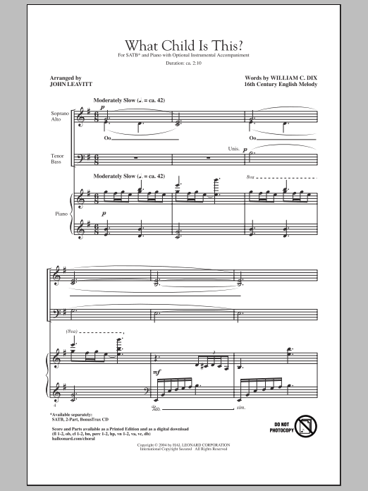 Learn to play John Leavitt What Child Is This? sheet music for 2-Part Choir in minutes. Price: 3.9900$ John Leavitt What Child Is This? sheet music notes and chords arranged for 2-Part Choir