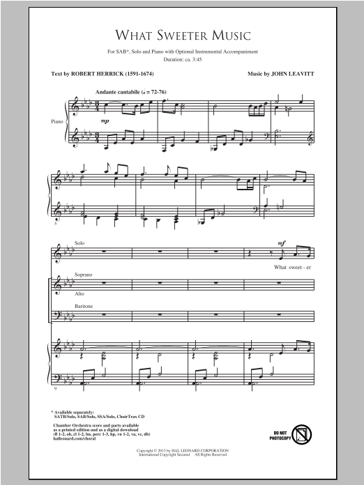 John Leavitt What Sweeter Music sheet music notes and chords. Download Printable PDF.