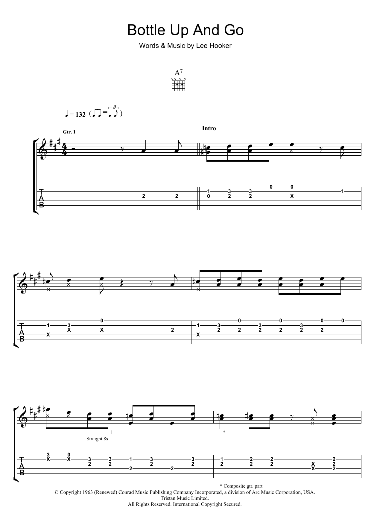 John Lee Hooker Bottle Up And Go sheet music notes and chords arranged for Guitar Tab