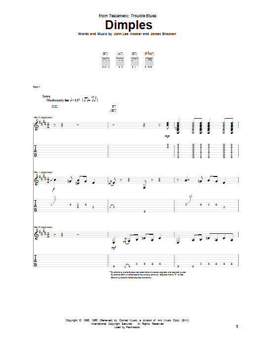 John Lee Hooker Dimples sheet music notes and chords. Download Printable PDF.