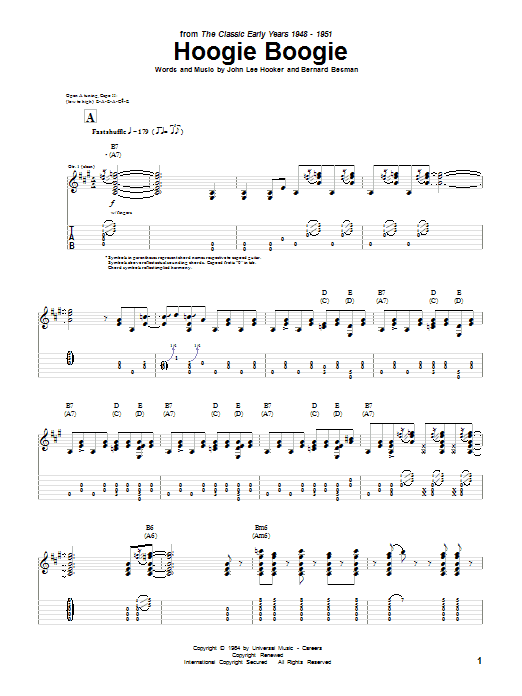 John Lee Hooker Hoogie Boogie sheet music notes and chords. Download Printable PDF.