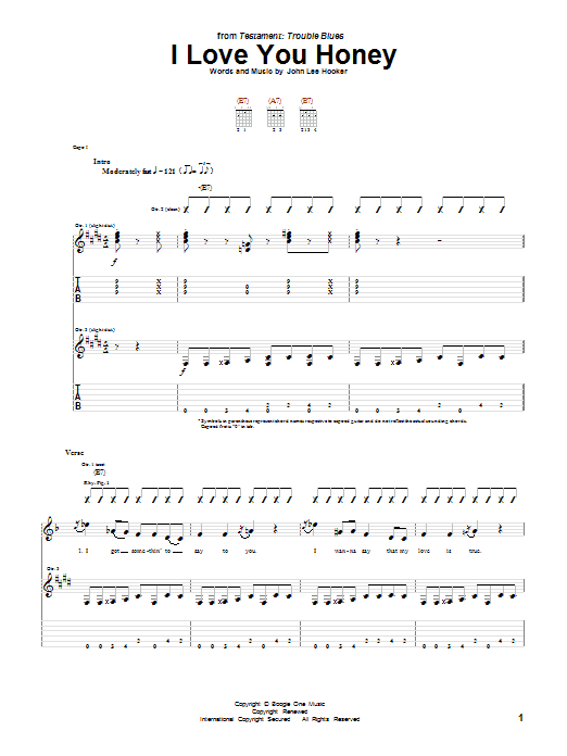 John Lee Hooker I Love You Honey sheet music notes and chords arranged for Guitar Tab