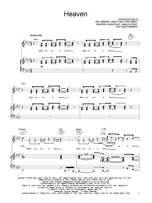 John Legend Heaven sheet music notes and chords. Download Printable PDF.