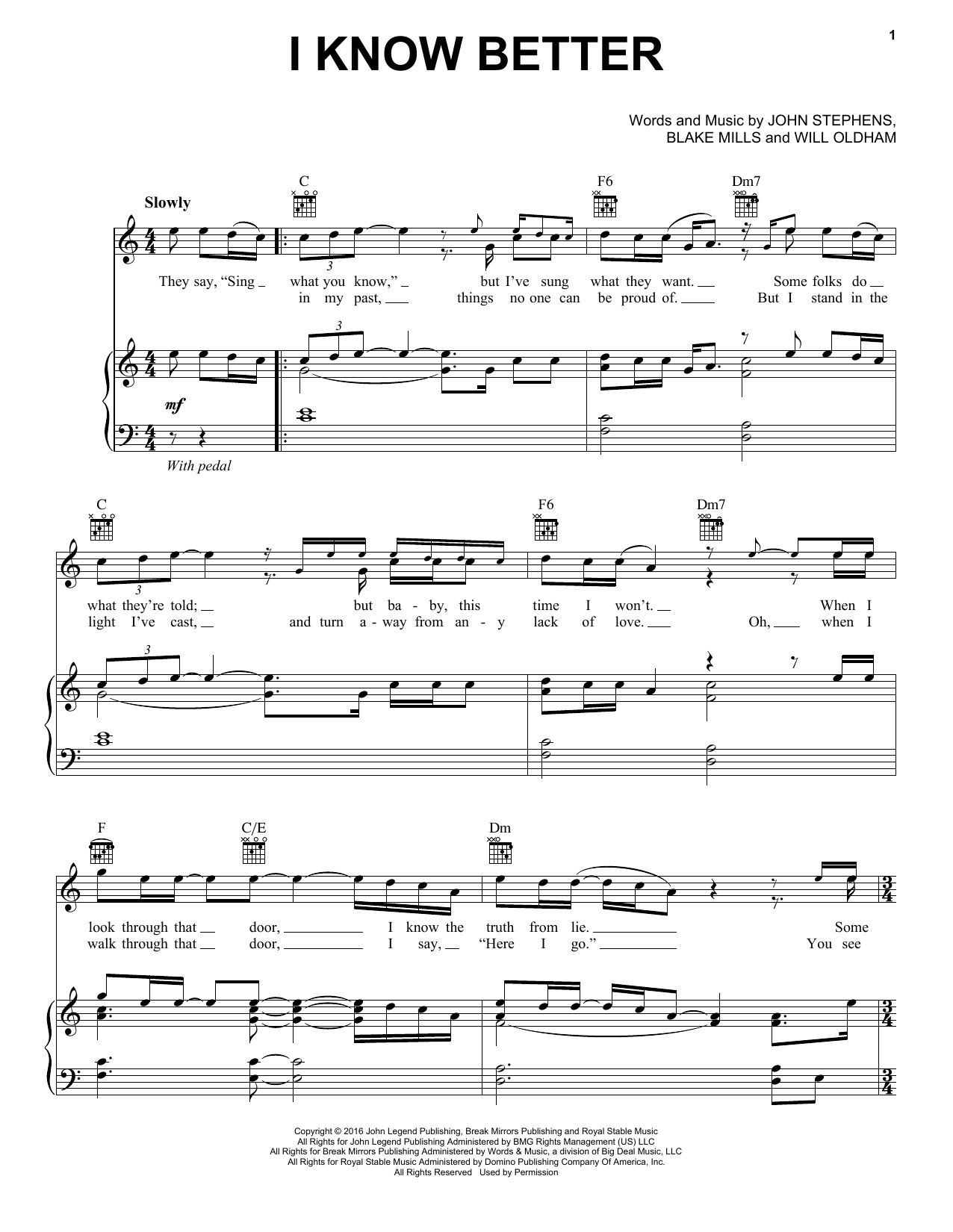 John Legend I Know Better sheet music notes and chords. Download Printable PDF.