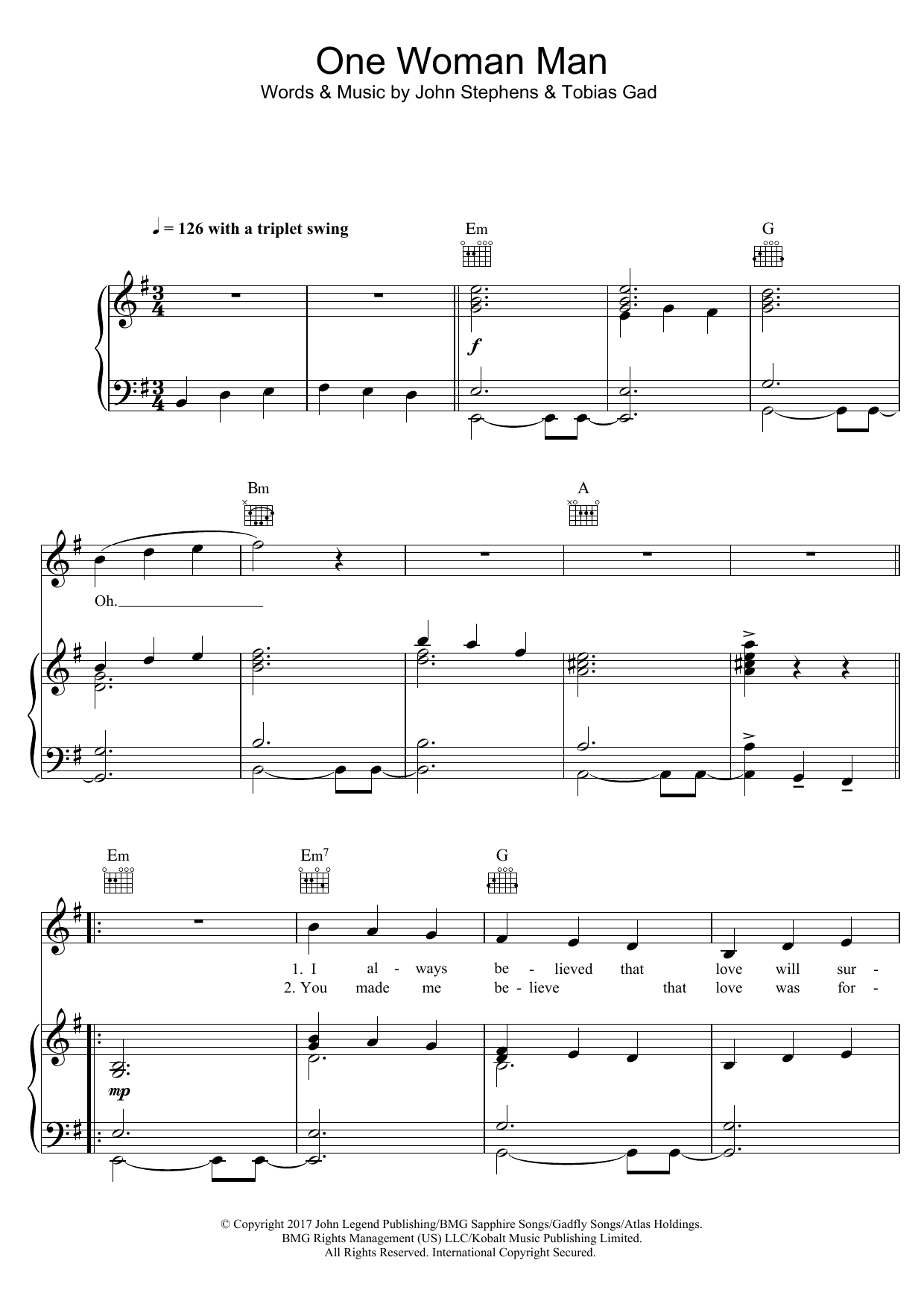 John Legend One Woman Man sheet music notes and chords. Download Printable PDF.