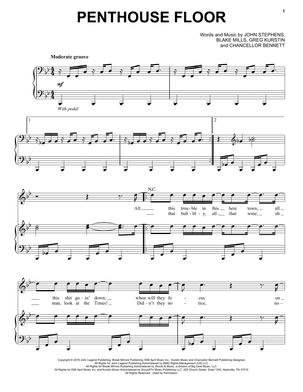 John Legend Penthouse Floor sheet music notes and chords. Download Printable PDF.