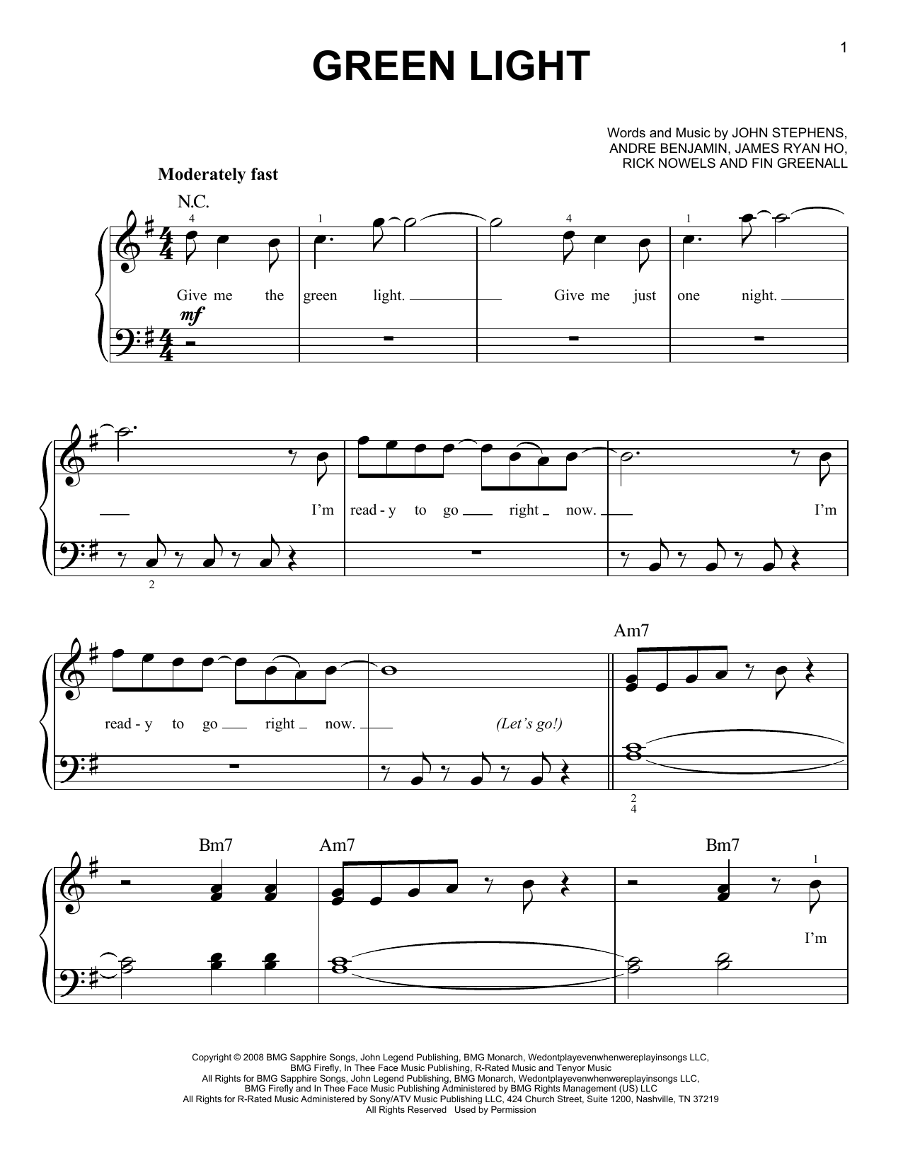 Autonom sætte ild Anslået John Legend featuring Andre 3000 "Green Light" Sheet Music PDF Notes,  Chords | Rock Score Easy Piano Download Printable. SKU: 158947