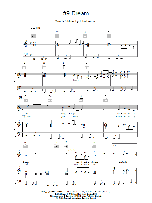 John Lennon #9 Dream sheet music notes and chords. Download Printable PDF.