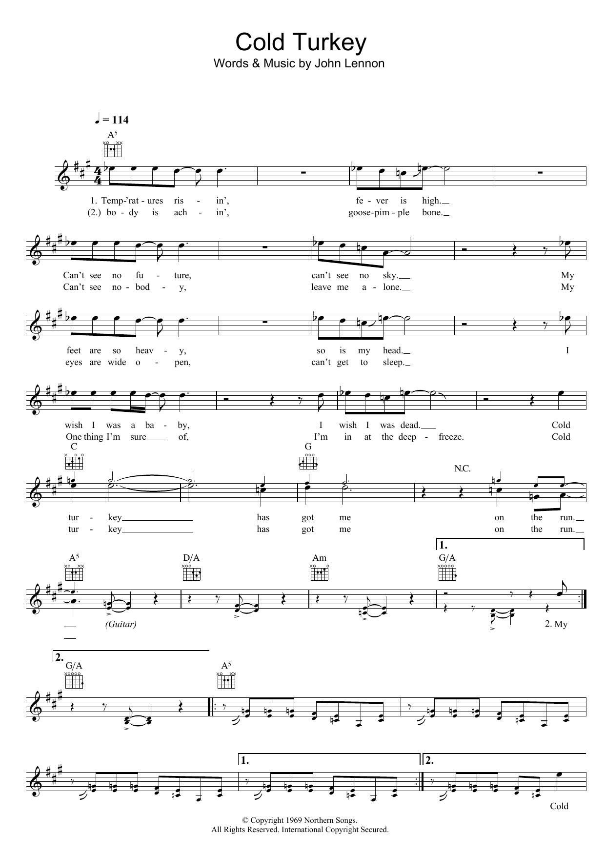 John Lennon Cold Turkey sheet music notes and chords. Download Printable PDF.