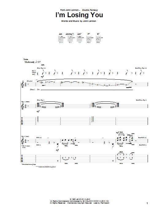 Learn to play John Lennon I'm Losing You sheet music for Lead Sheet / Fake Book in minutes. Price: 5.9900$ John Lennon I'm Losing You sheet music notes and chords arranged for Lead Sheet / Fake Book