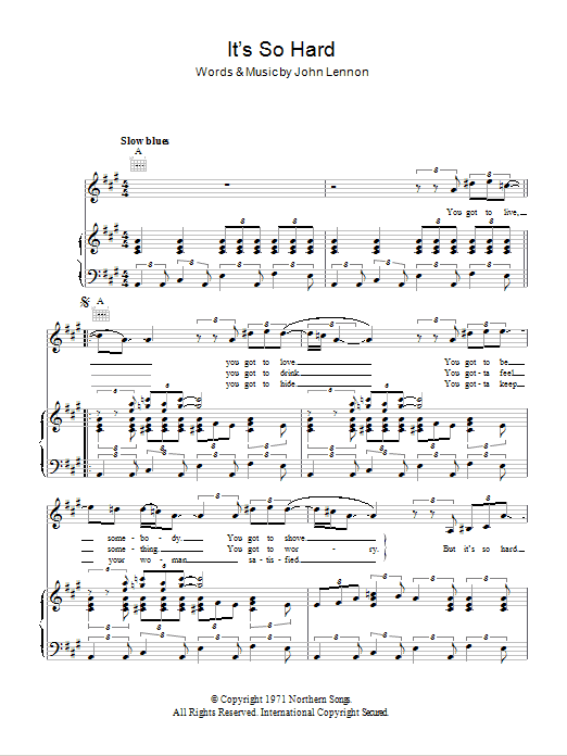 Learn to play John Lennon It's So Hard sheet music for Lead Sheet / Fake Book in minutes. Price: 5.9900$ John Lennon It's So Hard sheet music notes and chords arranged for Lead Sheet / Fake Book