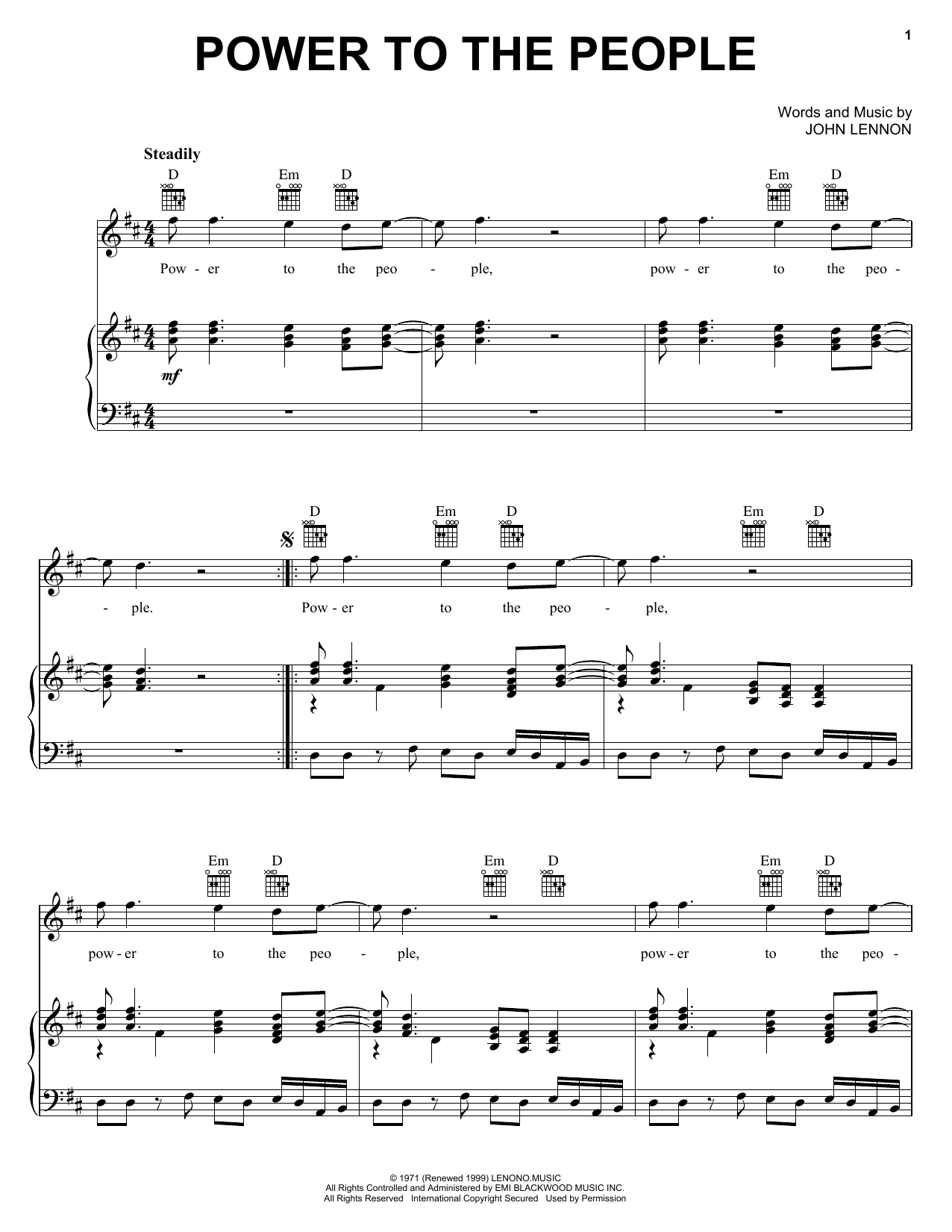 Learn to play John Lennon Power To The People sheet music for Easy Piano in minutes. Price: 6.9900$ John Lennon Power To The People sheet music notes and chords arranged for Easy Piano