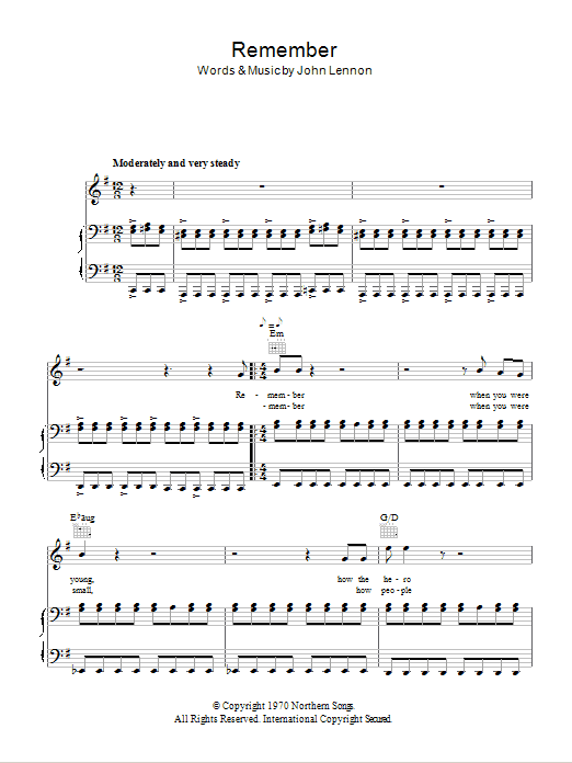 Learn to play John Lennon Remember sheet music for Lead Sheet / Fake Book in minutes. Price: 5.9900$ John Lennon Remember sheet music notes and chords arranged for Lead Sheet / Fake Book