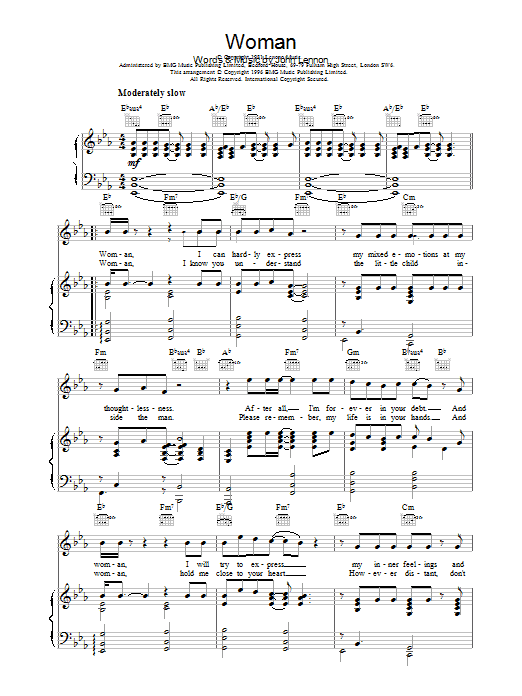 John Lennon Woman sheet music notes and chords. Download Printable PDF.