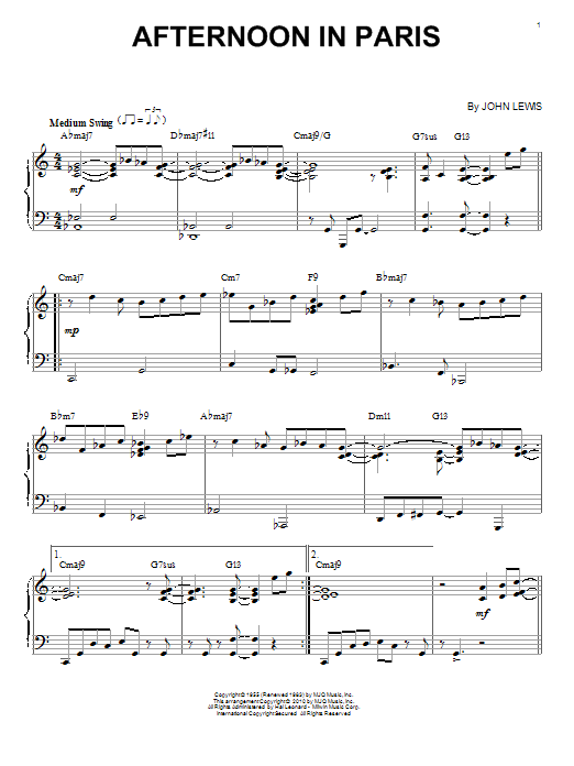 Learn to play John Lewis Afternoon In Paris (arr. Brent Edstrom) sheet music for Piano Solo in minutes. John Lewis Afternoon In Paris (arr. Brent Edstrom) sheet music notes and chords. Download Printable PDF.