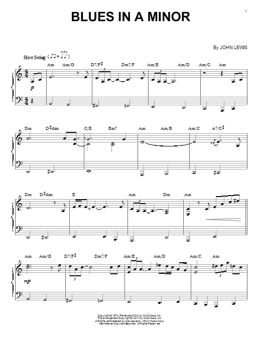 Learn to play John Lewis Blues In A Minor sheet music for Piano Solo in minutes. John Lewis Blues In A Minor sheet music notes and chords. Download Printable PDF.