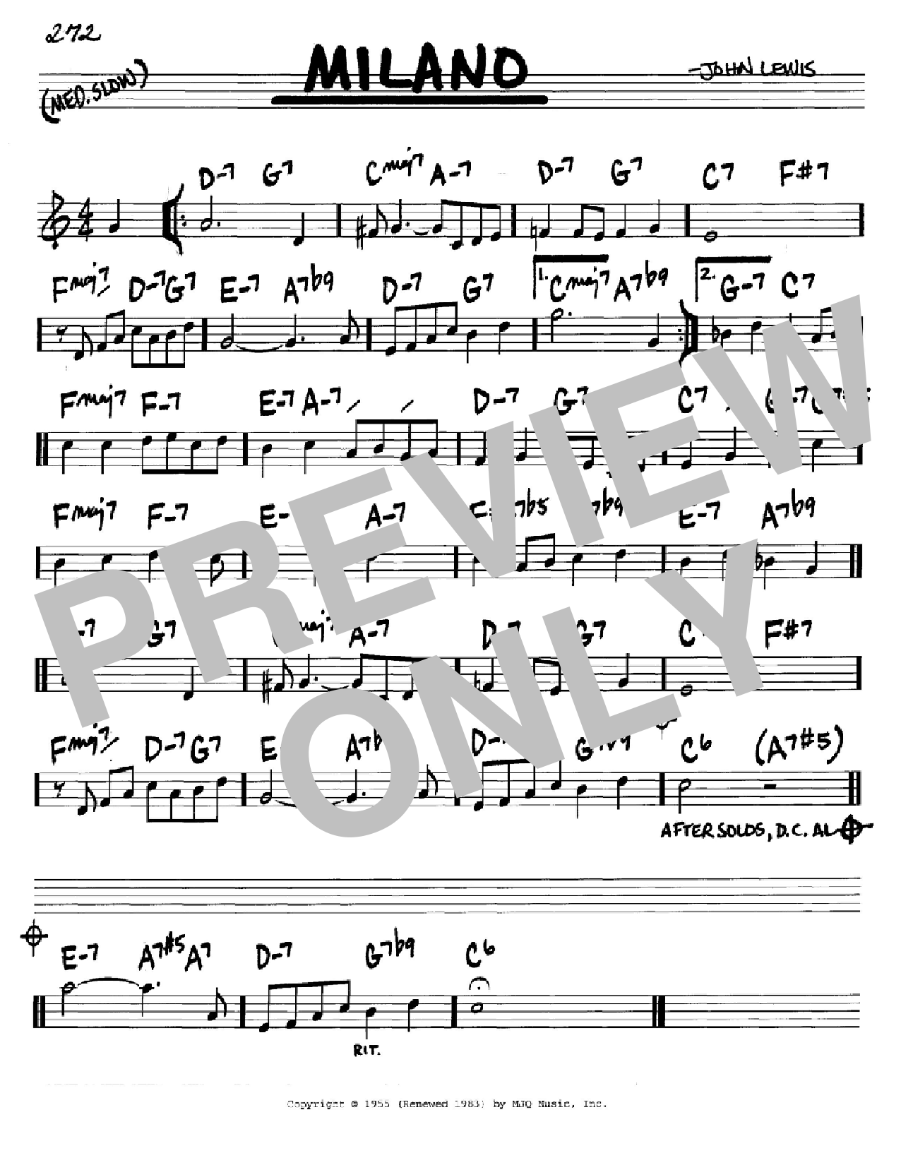 John Lewis Milano sheet music notes and chords. Download Printable PDF.