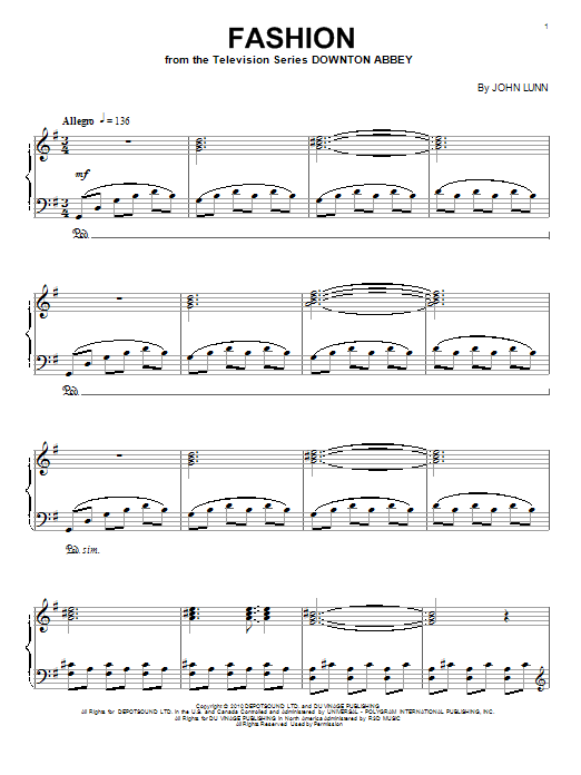 John Lunn Fashion sheet music notes and chords. Download Printable PDF.