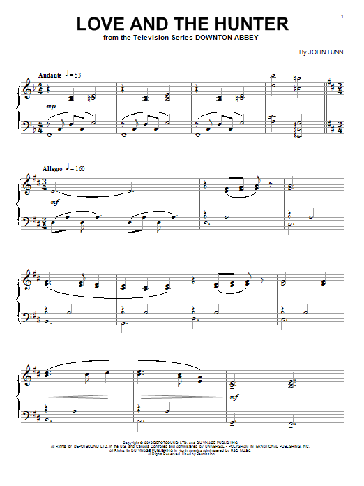 Learn to play John Lunn Love And The Hunter sheet music for Piano Solo in minutes. John Lunn Love And The Hunter sheet music notes and chords