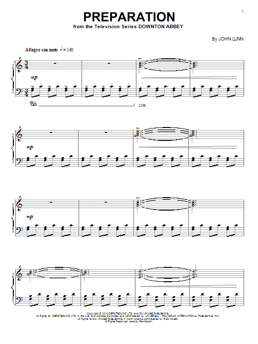 John Lunn Preparation sheet music notes and chords. Download Printable PDF.