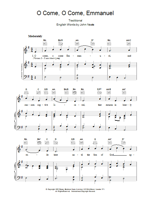 Learn to play Christmas Carol O Come, O Come, Emmanuel sheet music for Piano & Vocal in minutes. Price: 7.7900$ Christmas Carol O Come, O Come, Emmanuel sheet music notes and chords. Download Printable PDF.