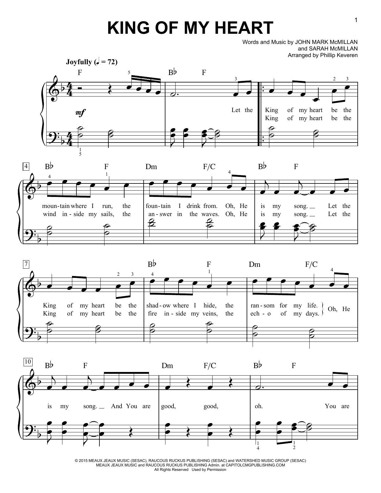 Learn to play John Mark & Sarah McMillan King Of My Heart (arr. Phillip Keveren) sheet music for Easy Piano in minutes. Price: 6.9900$ John Mark & Sarah McMillan King Of My Heart (arr. Phillip Keveren) sheet music notes and chords arranged for Easy Piano