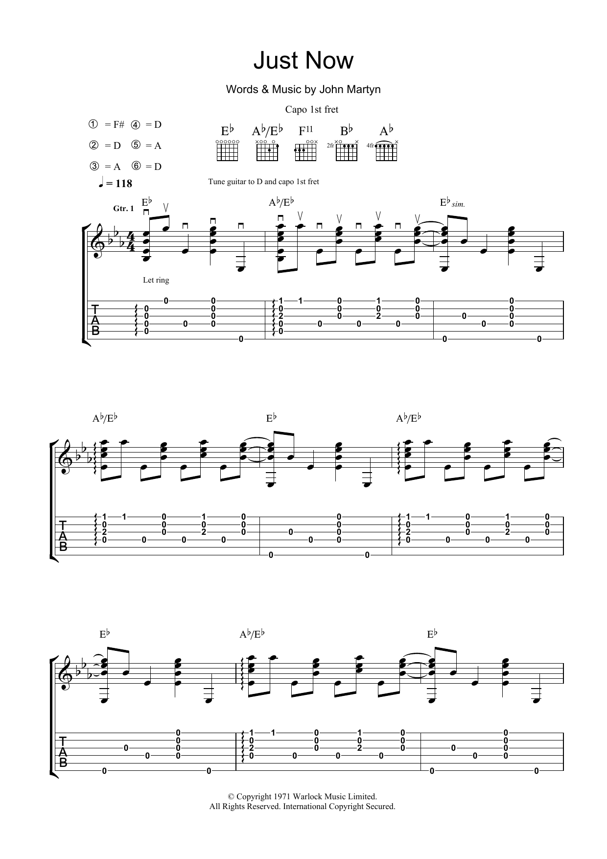 John Martyn Just Now sheet music notes and chords. Download Printable PDF.