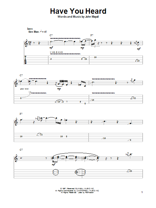 Learn to play John Mayall's Bluesbreakers Have You Heard sheet music for Guitar Tab (Single Guitar) in minutes. Price: 7.8900$ John Mayall's Bluesbreakers Have You Heard sheet music notes and chords. Download Printable PDF.