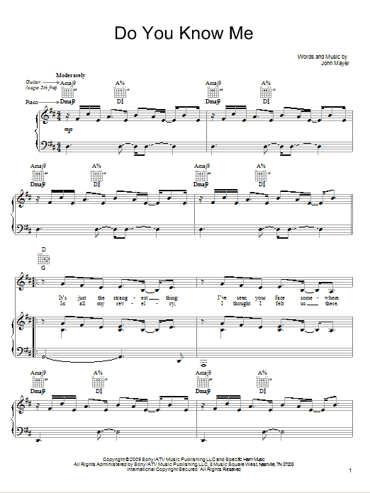 Learn to play John Mayer Do You Know Me sheet music for Guitar Tab in minutes. Price: 7.8900$ John Mayer Do You Know Me sheet music notes and chords arranged for Guitar Tab