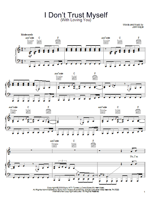 Learn to play John Mayer I Don't Trust Myself (With Loving You) sheet music for Guitar Tab in minutes. Price: 7.8900$ John Mayer I Don't Trust Myself (With Loving You) sheet music notes and chords arranged for Guitar Tab