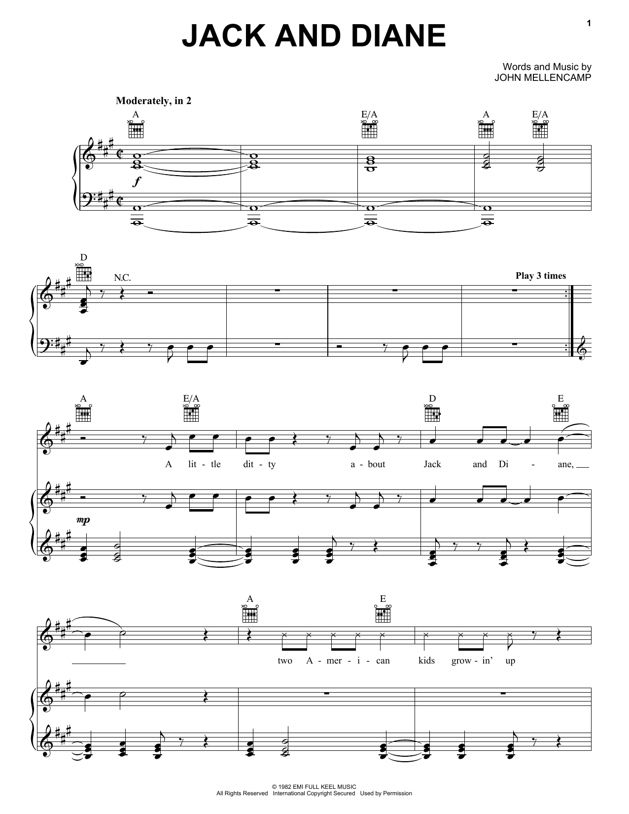 John Mellencamp Jack And Diane sheet music for Piano, Vocal & Guitar (Right-Hand Melody) in minutes. Price: 7.8900$ John Mellencamp Jack And Diane sheet music notes and chords. Download Printable PDF.