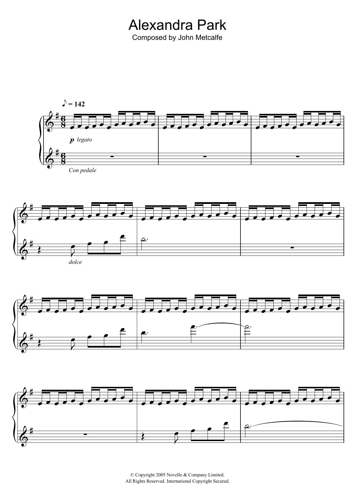 Learn to play John Metcalfe Alexandra Park sheet music for Piano Solo in minutes. John Metcalfe Alexandra Park sheet music notes and chords. Download Printable PDF.